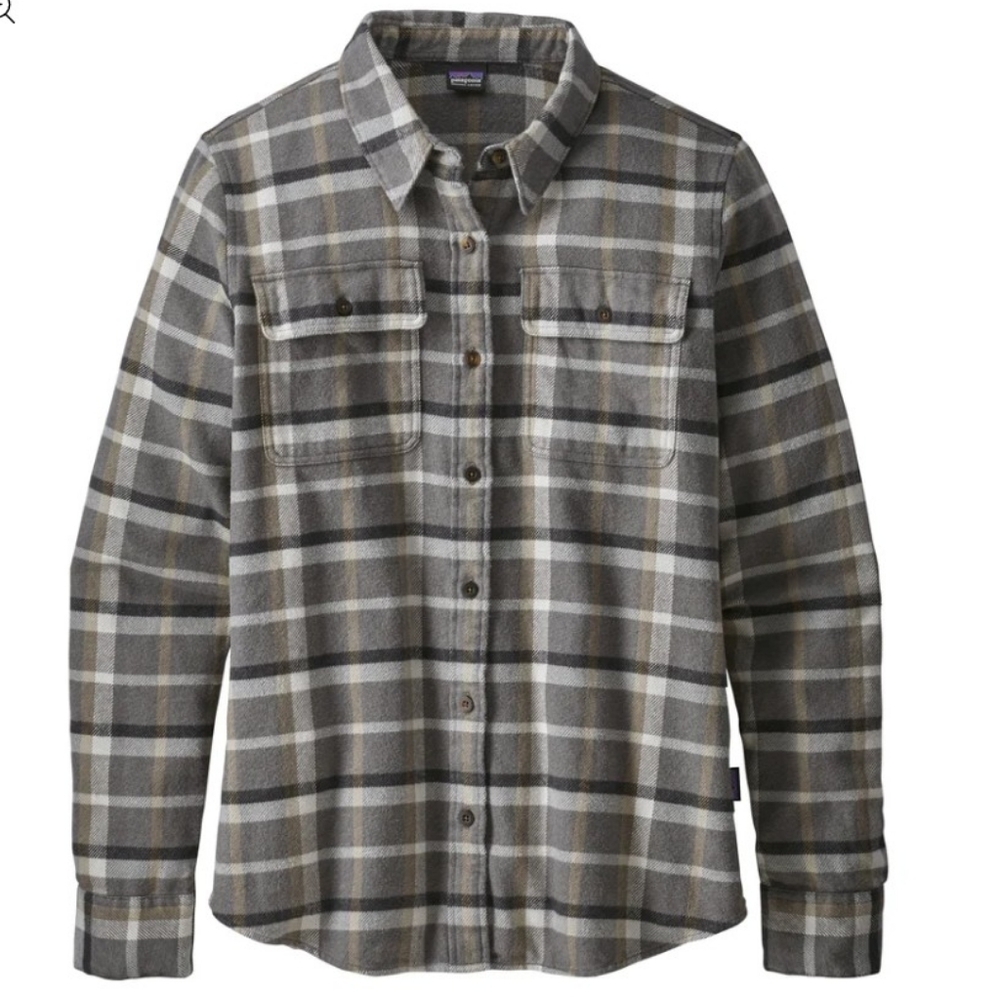 Patagonia Fjord Flannel Plaid Long Sleeve Button Down Shirt Size XL Forge Grey